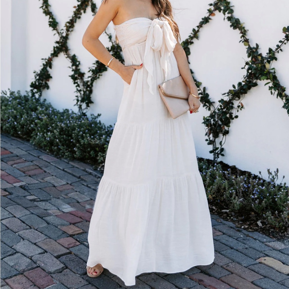 NWT Hattie Strapless Pocketed Tie Front Maxi Dress Bamboo Cream